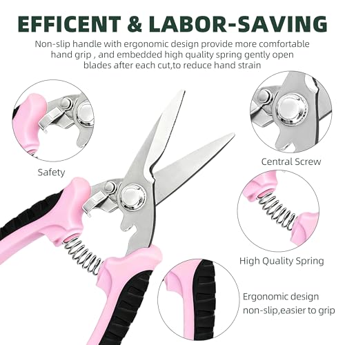 3 Pack Garden Pruning Shears, Stainless Steel Shears, Gardening Shears, Scissors, Garden Clippers, Pruning Snips, Pruning Shears for Gardening Tools (Pink)