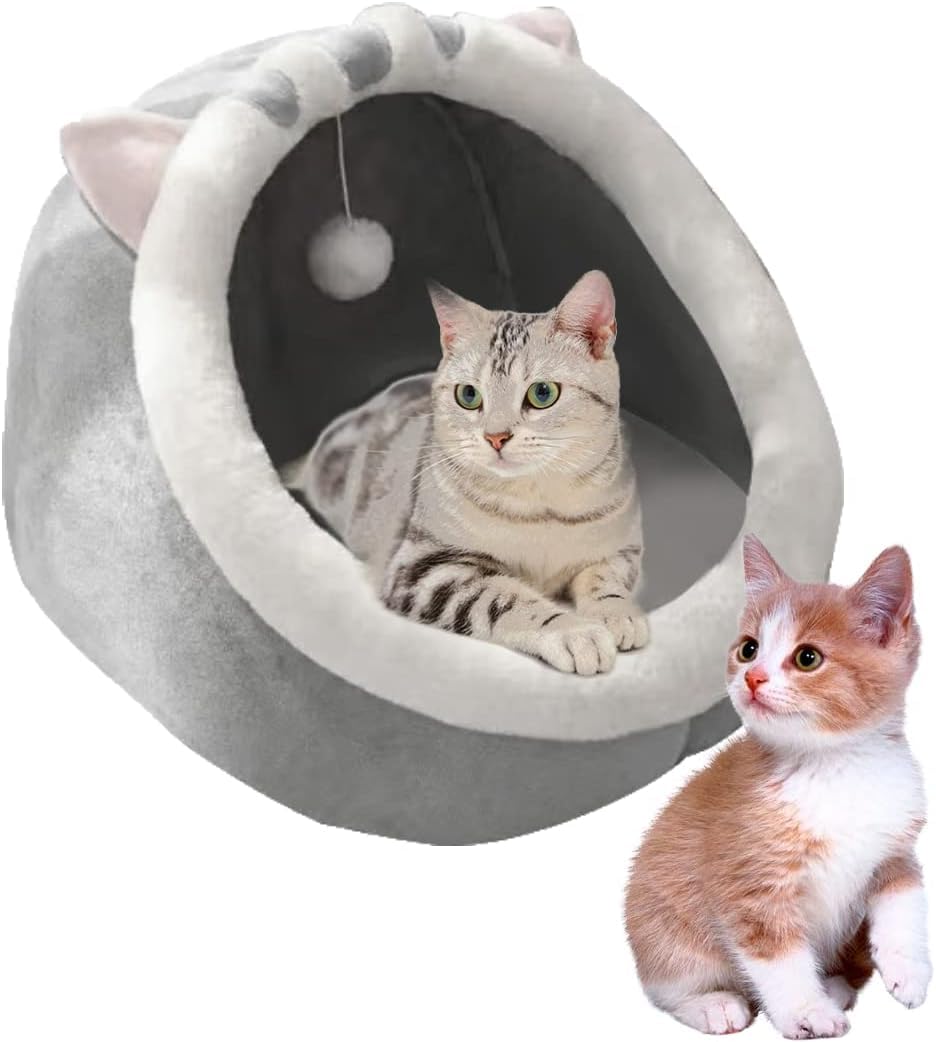 Mokshith Indoor Cat Bed Cave with Removable Cushion - Pet Plush Tent House Cartoon Ear Design Pet Bed with Pompom for Cats Kitten Dogs Puppy and Rabbit (B0CYCG61QR) Amazon Price History, Amazon Price Tracker