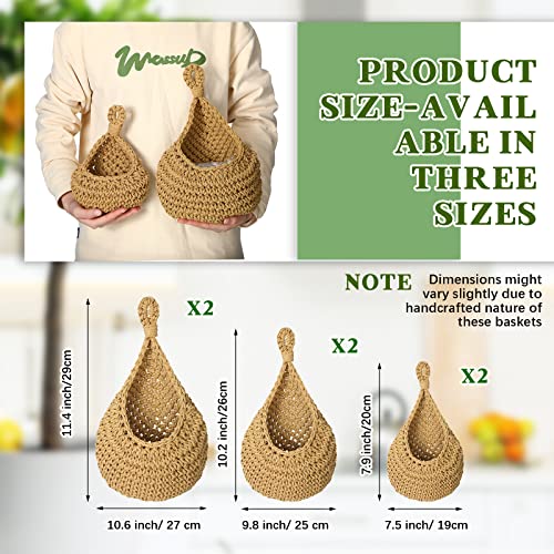 6 Pieces Hanging Basket Teardrop Wall Basket Decor Fruit Woven Bohemian Hanging Plant Holder Wall Planters Hanging Herb Pot For Kitchen Restaurant Storage Home Garlic Vegetable Onion Tomato, 3 Sizes #TOP2