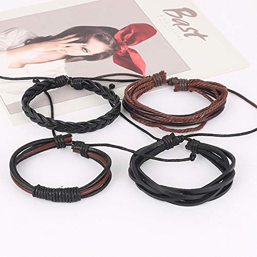 4pcs Stylish Strand Bracelet Set in Brown and Black