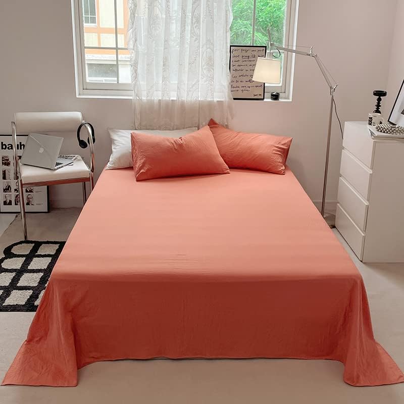 Miniatura 6 de Juego de funda de edredón de lujo con textura arrugada, 3 piezas, lavable, de algodón, juego de fundas de almohada, individual, color naranja claro