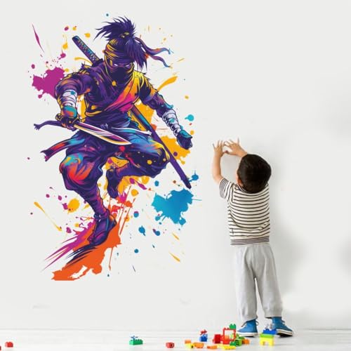 Image of Ninja Warrior Wall Sticker | Self Adhesive Action Hero PVC Wall Decal for Ki-ds Bedroom, Gaming Room, Playroom & Home Decor