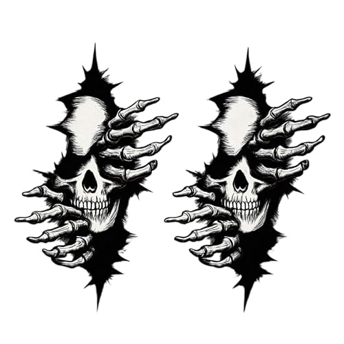 Skeleton Skull Rip Decal – Gothic Skull with Clawed Hands Sticker – Vinyl Horror Graphic for Car, Laptop, Helmet, Motorcycle, or Wall – Scary Skeleton Art – Set of 2 5 Inch Each