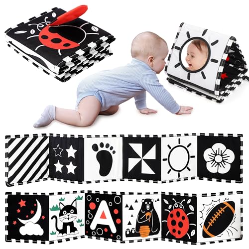 Image of URMYWO Black and White Baby Toys, High Contrast Newborn Toys 0-3 Months Brain Development, Tummy Time Toys, Soft Baby Book, Infant Sensory Toys 0-6-12 Months Visual Stimulation Montessori Toy Gift