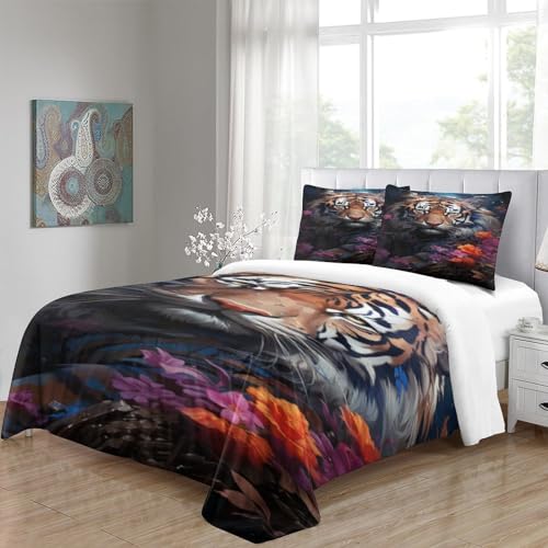 Housse de couette tigre 3 pièces 220x240 cm parure de lit microfibre respirante - 5