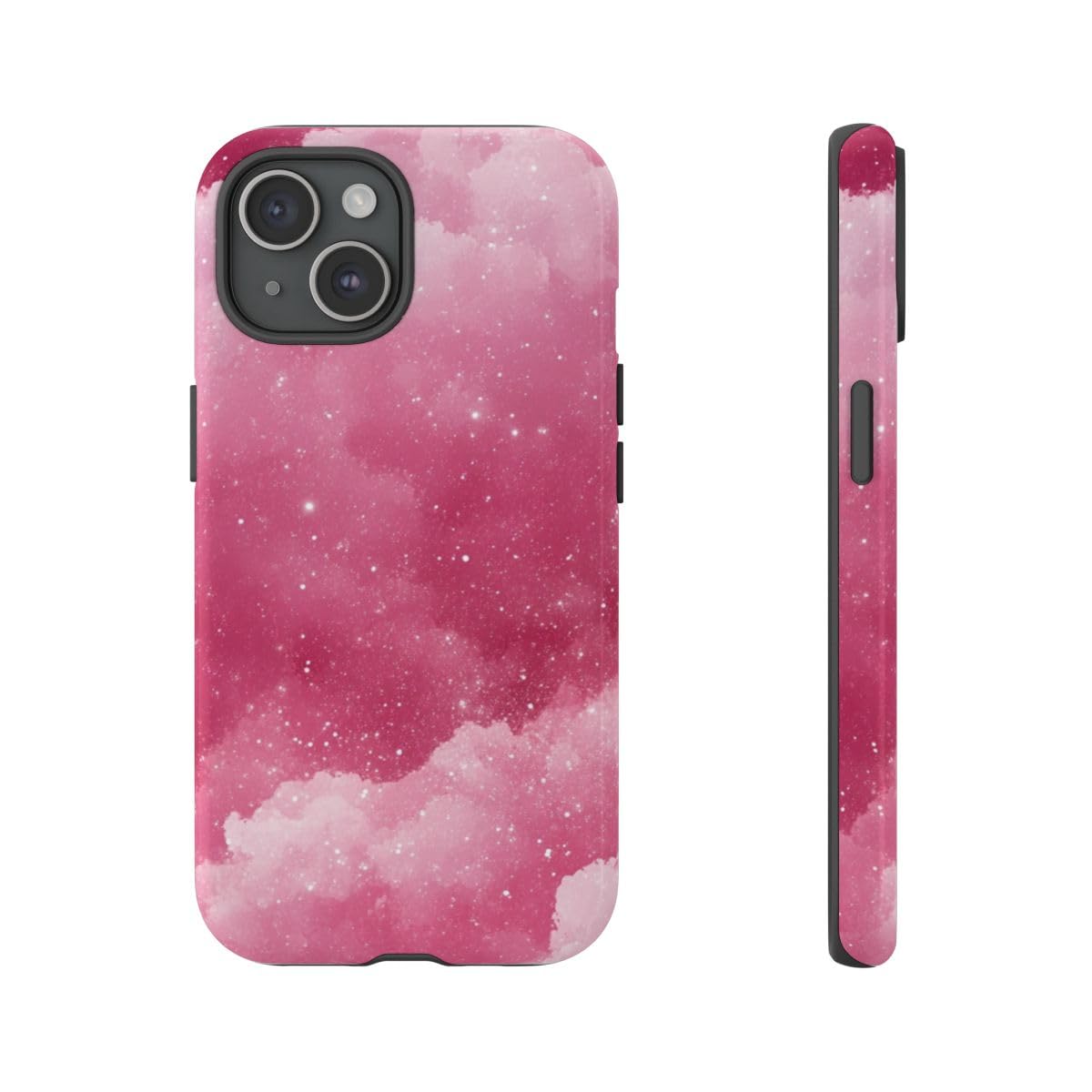 Coque nuages pailletés rose iPhone 15 protection rigide durable