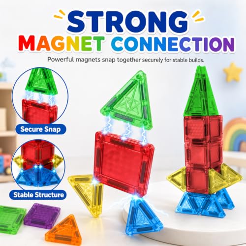 Image of Mini Magnetic Tiles 50PCS Travel Magnetic Building Blocks for Kids Ages 3+ | mini magnetic tiles, travel friendly, metal storage box, strong sealed magnets, non toxic abs, stem toy, gift for kids 3+