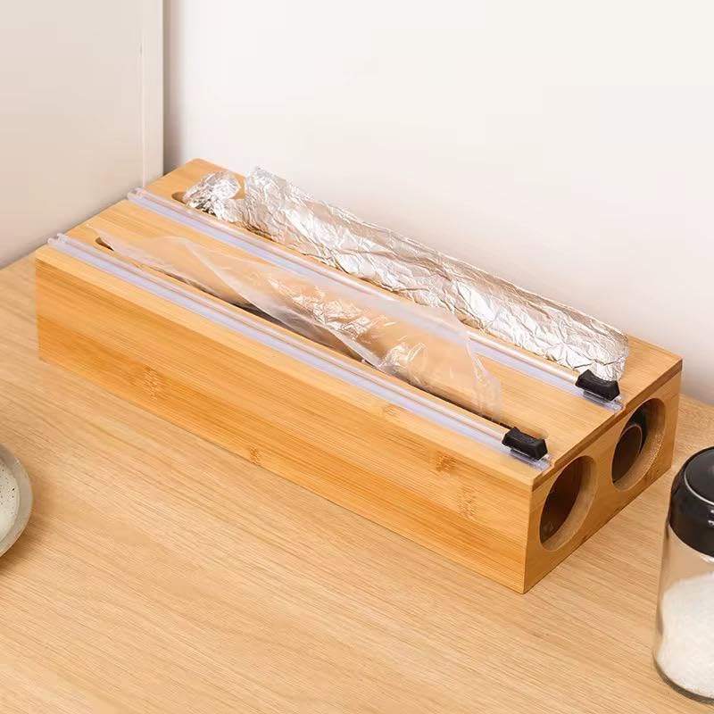 Orret Home Bambu Asılabilir Streç Film ve Alüminyum Folyo Kesme Aleti, Kesici Streçlik ve Folyoluk, Mutfakta Pratik Kullanım için Tasarlanmış, Dayanıklı ve Şık Mutfak Aksesuarı (İki Gözlü) - Görsel 5