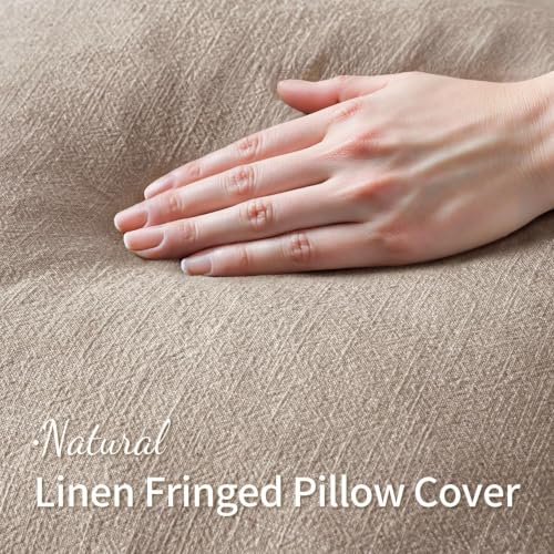 Image of MIULEE Boho Natural Linen Fringe Decorative Euro Throw Pillow Covers 28x28