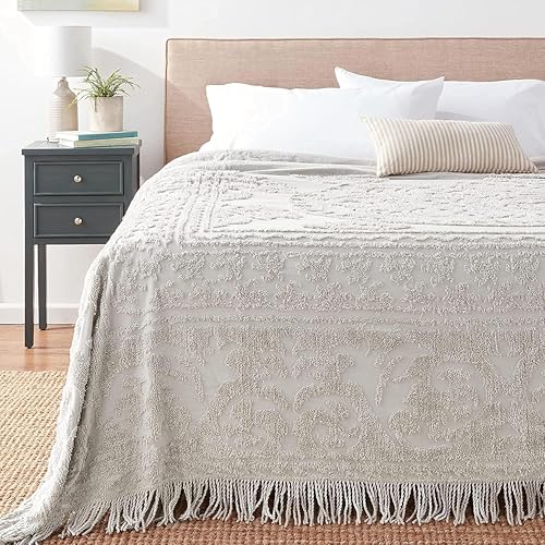 Image of Beatrice Home Fashions Medallion Queen Cotton Chenille Bedspread, Gray