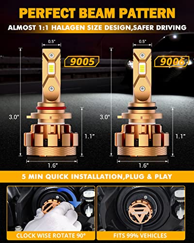 Auxbeam 9005 9006 Led Bulbs, Upgraded F16 Plus Series Led Headlight Bulbs 140W 36000Lm Led Conversion Kits 500% Brightness Halogen Replacement Bulbs With 3Rd Generation Ic-Driver Plug & Play #TOP1