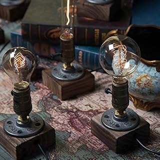 YUENSLIGHTING Wood Night Light-Table Lamp-Vintage Desk Lamp-E14 Edison Bulb Wooden Retro Industrial ON/Off Nightlight for Bedrooms Living Room Home Art Display Cafe Bar Studio Antique Décor