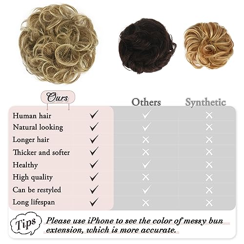 RUWISS Messy Bun Hair Piece 100% Human Hair Messy Rose Bun for Women Real Hair Scrunchies Updo Hairpieces Hair Chignon Extension(Blonde Mixed Light Blonde) - Image 3