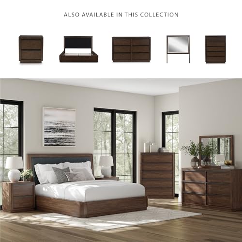 Image of Signature Design by Ashley Kendamor Contemporary 5-Drawer Chest with Felt-Lined Top Drawer and Easy Glide for Bedroom, Dark Brown