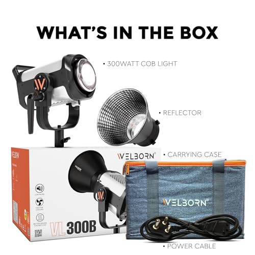 Image of Welborn VL-300B LED COB Light with App Control 18CM Reflector 300W - 3200K-5600K Adjustable Color Temperature, AC Powered, Ideal for Photography & Video Shooting (300B)