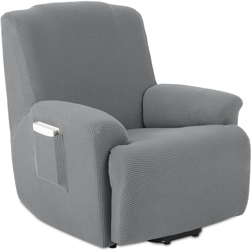 TIANSHU Funda Reclinable de 1 Plaza, Fundas Reclinables Elásticas, Protector Funda Sillón Relax, Funda Cubre Sofá, Fundas de Sofá Lavables y Elásticas para Muebles (Gris Claro)