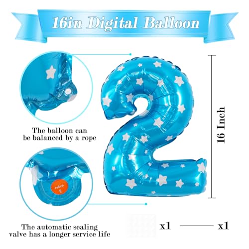 Image of TONIFUL Number Balloon 16Inch 10 Pcs Blue Polka 0-9 Birthday Number Ballons