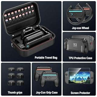 HEYSTOP Tasche für Nintendo Switch 2 Zubehör-Bundle mit Dockable-Switch 2 Schutzhülle, Switch 2 Panzerfolie, Switch 2 Lenkräder und Joycon Griff Hülle für Nintendo Switch 2 Controller