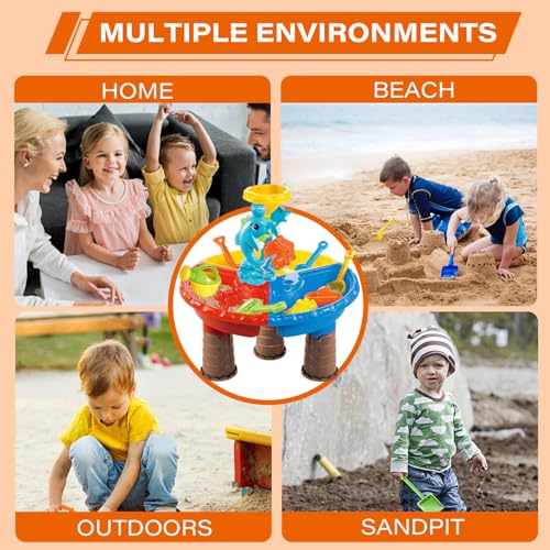 Table à eau et sable ronde en ABS avec dauphin pour jeu extérieur et intérieur