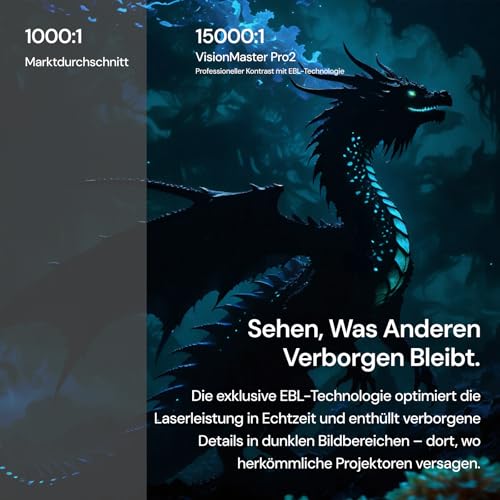 Valerion VisionMaster Pro 2 Proiettore 4k, contrasto 15000:1, zoom ottico 0,9-1,5x, potenza multitasking 2X, IMAX, GTV, gioco senza lag di 4 ms, 3000 lumen ISO, con Homekit intelligente