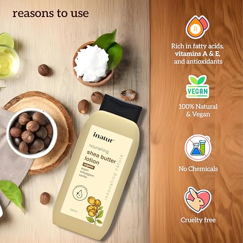 Image of Inatur Shea Butter Body Lotion 200ml - Moisturizer for Deep Nourishment | Reduces Scars & Blemishes | Organic Care for Face & Body | Hydrating Lotion