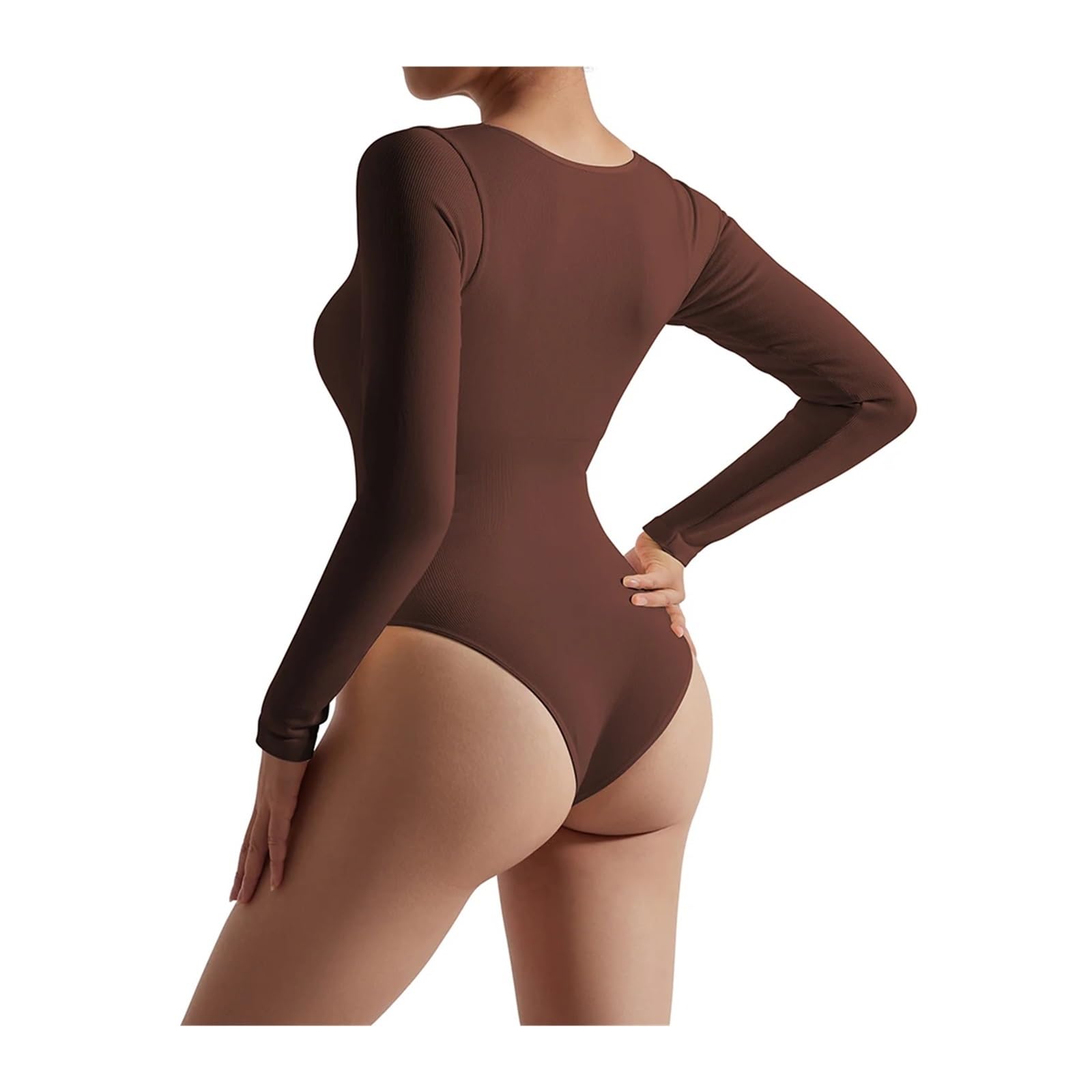 Body de Invierno de Manga Larga con Cuello en V para Mujer, Mono Moldeador, Body Ajustado (Negro M)