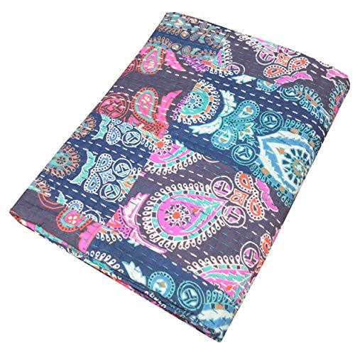V Vedant Designs Indian Handmade Twin Patchwork Cotton Kantha Quilt Throw Blanket Bedspread Throw Gudari (Patchwork 2, Twin)