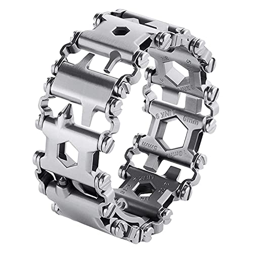 ONELANKS Stainless Tool Bracelet for Men Compatible for LEATHERMAN TREAD and Watch Band 29 in 1 Survival Hiking Camping Travel Friendly Multitools Wearable Bracelet ?Silver?