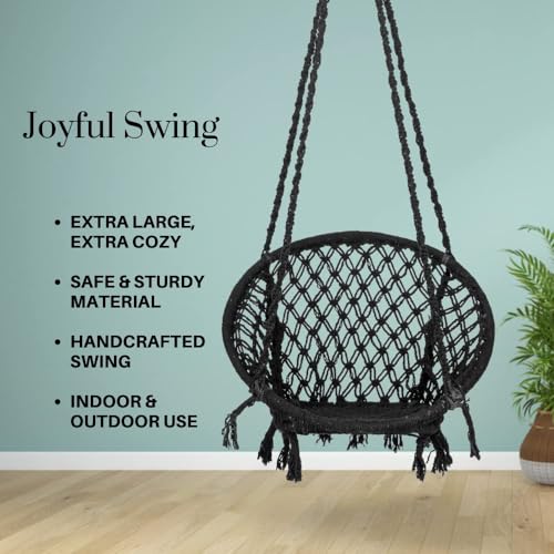 Image of Swingzy Swing for Adults /Cotton Round Swing for Adults /Jhula for Adults /Perfect Round-Shaped Swing Chair /Swing for Balcony (Black, Without Accessories)
