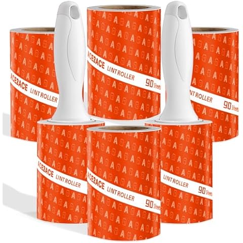 ACE2ACE Lint Rollers for Pet Hair Extra Sticky, 540 Sheets Lint Roller Refills for Clothes, Reusable Lint Roller Pack for Clothing, Carpet, Dog & Cat Hair Removal, 6 Rollers+ 2 Handle, White Cover