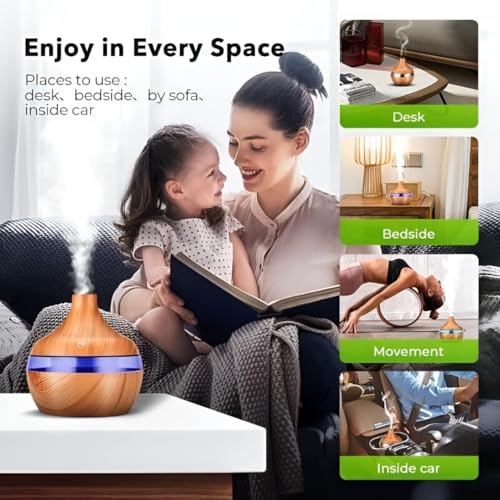 Image of 300ml Essential Oil Diffuser & Humidifier - Ultrasonic Cool Mist with Quiet Operation, LED Lights - Aromatherapy Air Freshener for Home, Office, Car(Colours May Vary) (Wooden)