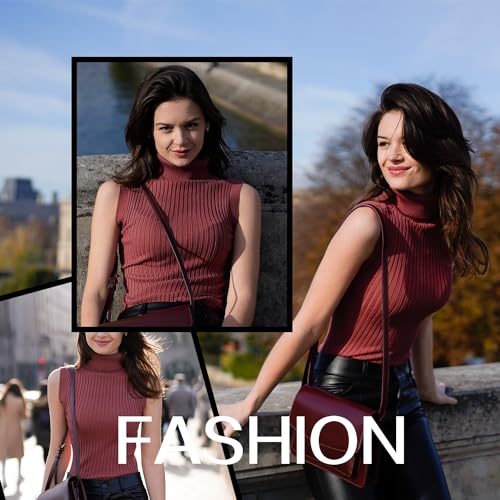 Image of v28 Women Sleeveless High Neck Turtleneck Stretchable Knit Sweater Top