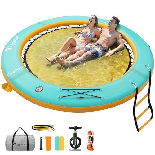 FBSPORT Hamaca de agua inflable redonda, anillo flotante de 8 pies, plataforma flotante inflable para lago con portavasos, flotador solar, balsa de frío, anillo flotante de bronceado, piscina, tumbona