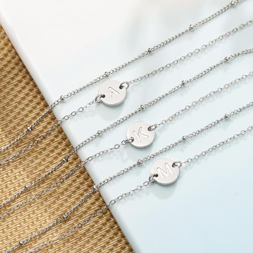 TINGN Silver Initial Bracelet for Women Girls - 18K White Gold Plated Letter Initial Bracelet Personalized Disc Monogram Charm Bracelet Silver Bracelet Birthday Gifts for Womens Teen Girls Jewelry - Image 8