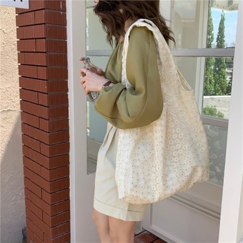 Women's Floral Embroidery Tote Bag Canvas Shoulder Purse with Inner Pocket, Cute Flower Tote Handbag2