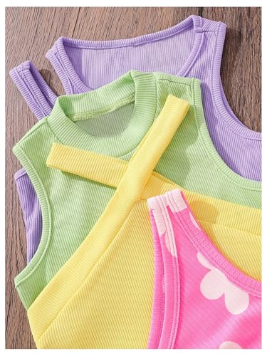 Image of OYOANGLE Toddler Girl's 4 Pack Ribbed Knit Crop Tank Tops Set One Shoulder Summer Camisole