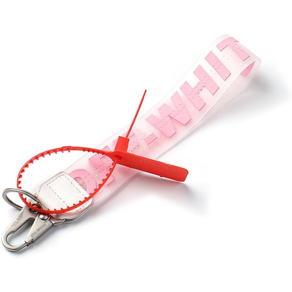 OFF CLASSIC WHITE Keychain with Pink Strap. Fashion and Security Accessory. Holders for Keys, Wallet, Bags, Jeans