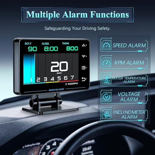 Obd2 Gauge Display, XS New 1,Heads Up Display with Vehicle Inclinometer, Multi-Function Digital Instrument Cluster with Speed, RPM for All Cars. - Image 4
