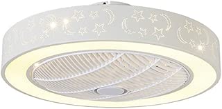 NAF Indoor White 24 inch Flush Mount LED Light with Invisible Ceiling Fan, Starry Sky, Lotus Leaf, Diamond Decorative Metal Body and Acrylic lampshade with Remote Control - coolthings.us