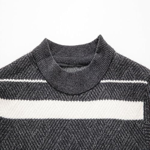 Men's Knitted Dress Sweater Casual Crewneck Slim Fit Pullover Knitwear Lightweight Sweaters Stripe Patchwork Sweaters4