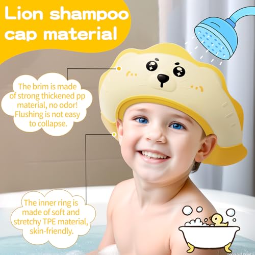 Lonlown Kids Shower Cap,Soft Kids Hair Washing Shield for 1-10 Years Old Toddlers Adjustable Shower Visor for kids,Baby Bath visor Protect Baby\'s Eyes and Ears,Cute Lion Shape Make Baby Bath More Fun - Thumbnail 3