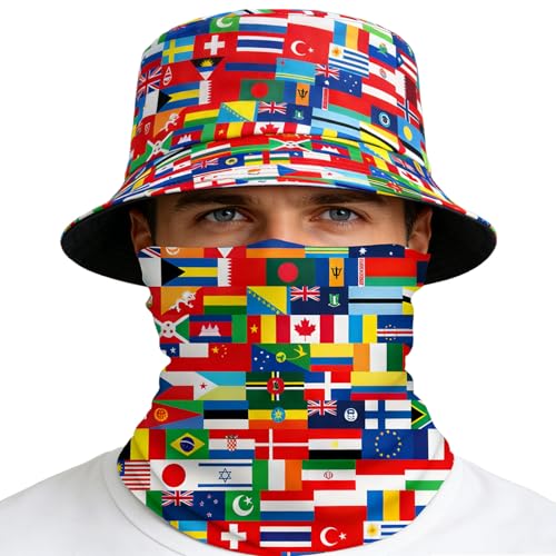 World Cup World Flag Bucket Hat Patriotism Bucket Hat with World Flag Face Mask World Cup Soccer Fan Gifts for Men Women Summer Beach Outdoor Travel Packable Fisherman hat World Cup Merchandise