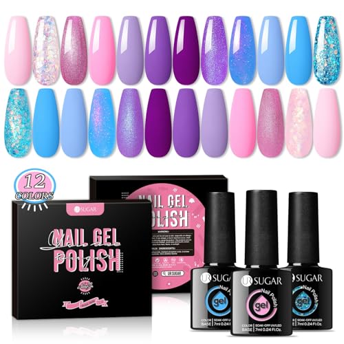 UR SUGAR Summer Gel Nail Polish, 12 Colors Pastel Pink Purple Blu...