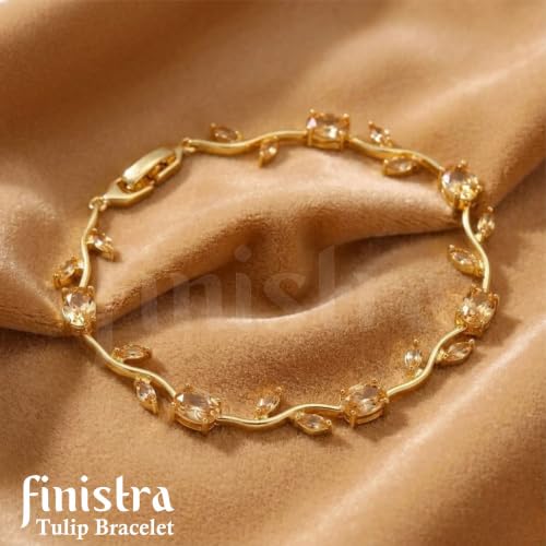 Image of finistra Tulip Bracelet for Women Stylish | Gold Plated Crystal Floral Jewellery | Adjustable Chain for Women & Girls Stylish | Elegant Tulip Bracelet for Women, Party & Daily Wear Accessory