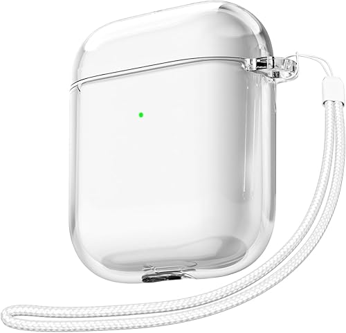 Funda transparente para Airpods con correa, bonita carcasa rígida transparente de plástico para Airpods de 1 2 generación con cuerda, funda
