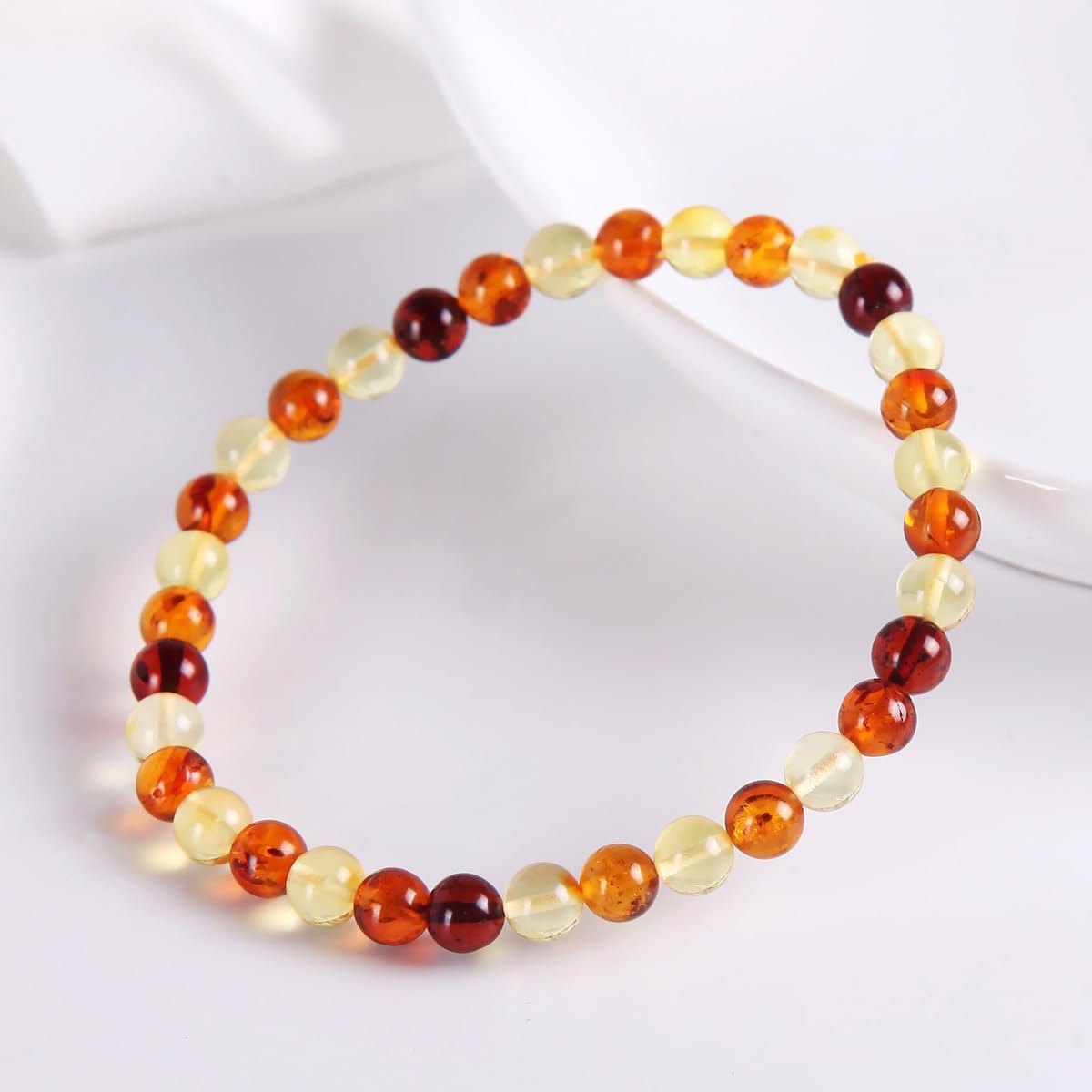 Natural Baltic Amber Bracelet for Adults (Women/Men)/ Baltic Amber Rainbow Beads Certified Amber Jewelry/Stretch Handmade Gemstone Wristband - Image 5