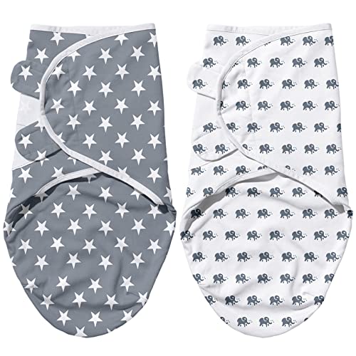 Image of Coldwind Baby Swaddles 0-3 Months, 2 Pack 100% Organic Cotton Adjustable Swaddle Sack for Boy or Girl, Baby Swaddle Wrap for Newborn Baby, Star and Elephant