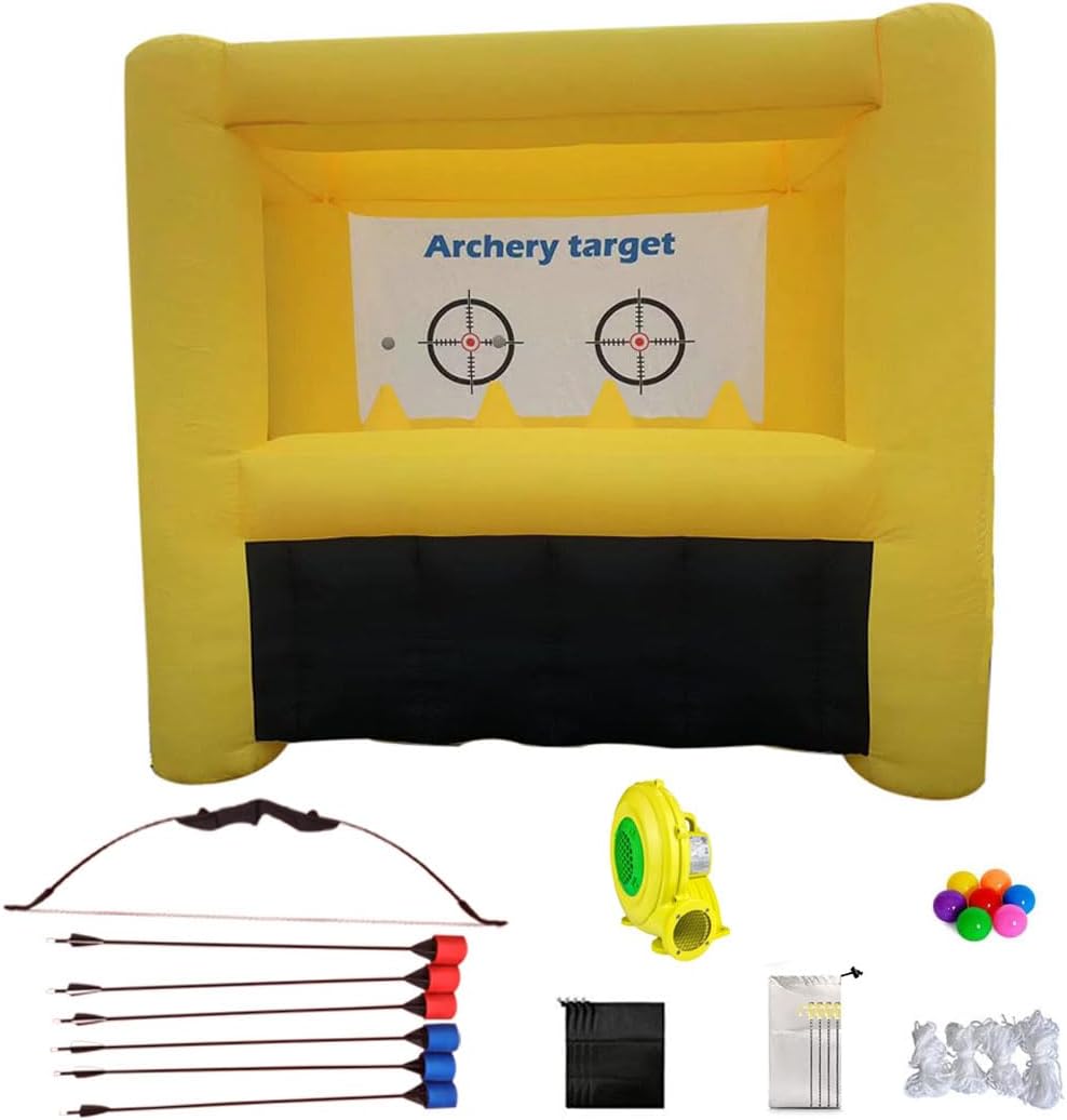Inflatable Archery Range Floating Ball Shooting Archery Target Interactive Sport Games with 1 Longbow + 6 EVA Arrows+6 Balls, Air Blower, for Parties, Lawn Games