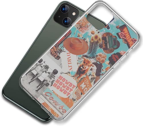 Jihanfenyue Compatible With Iphone 13 Case Clear, Cowboy Cowgirl Collage Howdy Boho Ranch Iphone Case Slim Soft Tpu Transparent Shockproof Protective Case #TOP1