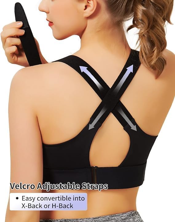 Image of ELEG & STILANCE Women Polyester Spandex High Impact Front Zip Sports Bra Longline Fitness Criss Cross Back Crop Tops for Gym, Yoga & Workout - Size: M-4XL